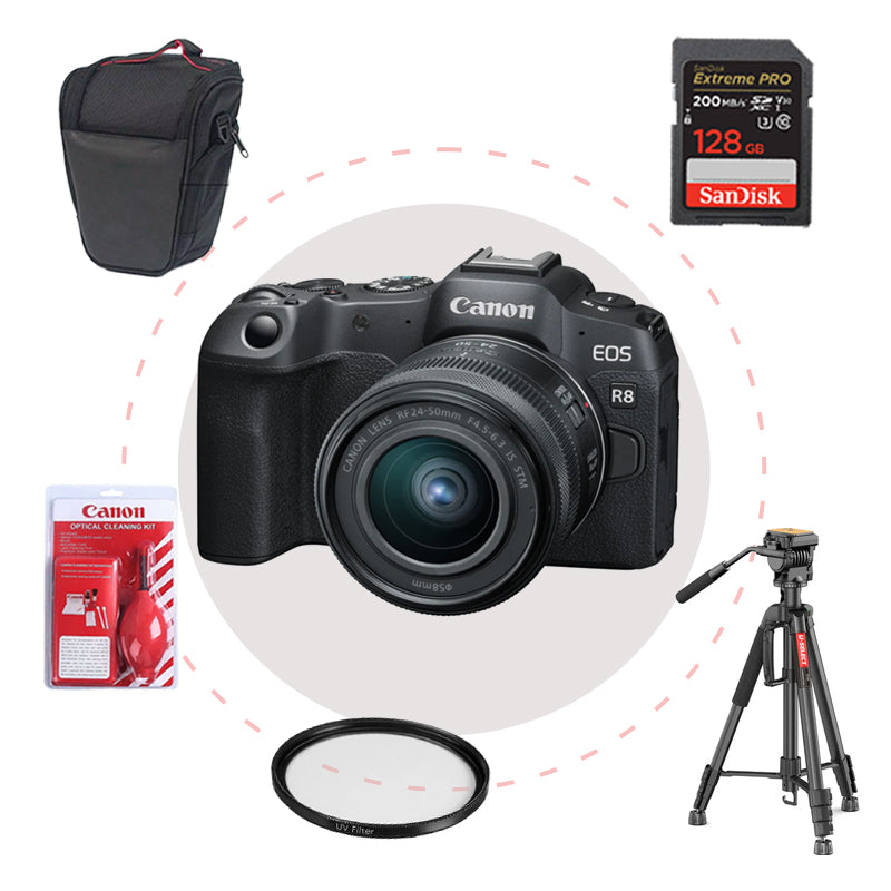 Camara Canon R8 + Memoria + Estuche + Filtro + Kit de limpieza + Trípode