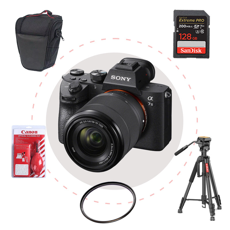 Camara Sony A7 III + Memoria + Estuche + Filtro + Kit de limpieza + Trípode