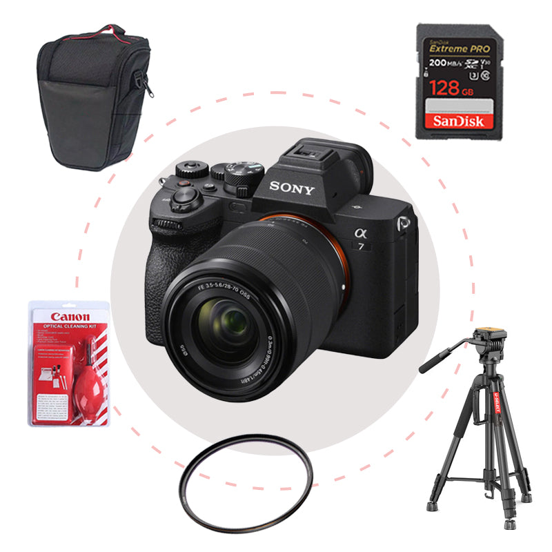 Camara Sony A 7IV con Lente 28-70mm + Memoria + Estuche + Filtro + Kit de limpieza + Trípode