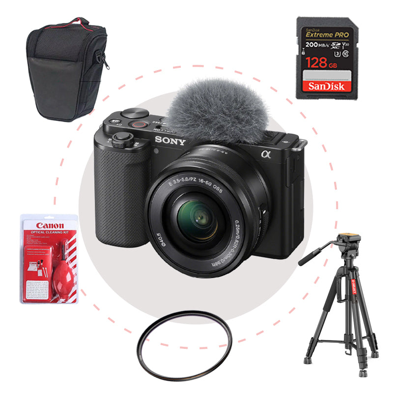 Camara Sony ZV-E10 + Memoria + Estuche + Filtro + Kit de limpieza + Trípode